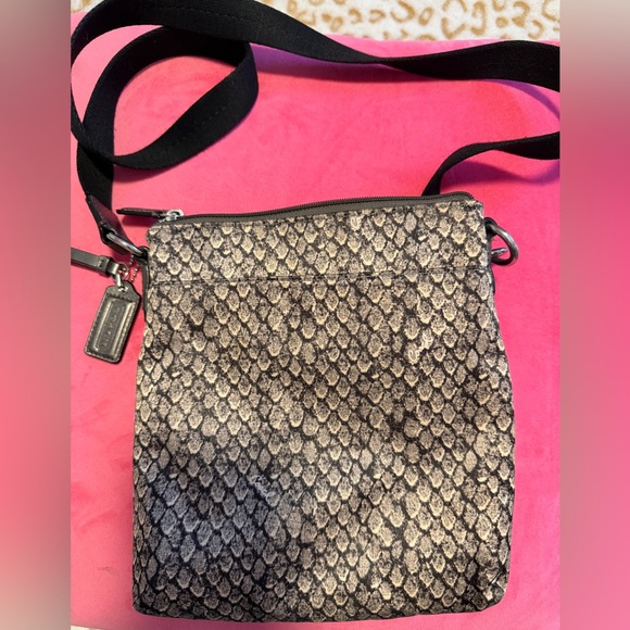Coach Snake Animal Print Crossbody Nylon Bag with Grey Strap - Picture 10 of 12